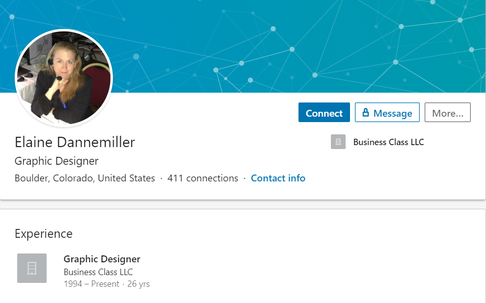 Elaine Dannemiller's LinkedIn profile with Business Class LLC Boulder, Colorado
